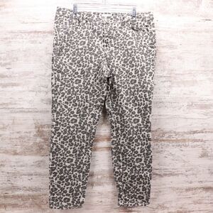 LOFT Gray and White Leopard Print Straight Leg Jeans